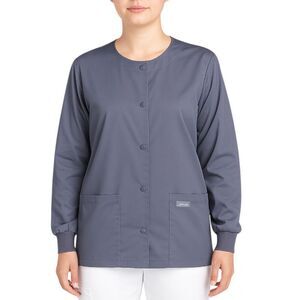NEW Landau Small Gray Blue Cotton Medical Scrub Jacket Snap Close Front Pockets